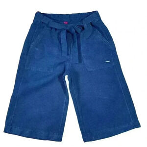 Blue Giraffe Girls Linen Culotte Pants Size 4 Paperbag Tie Blue